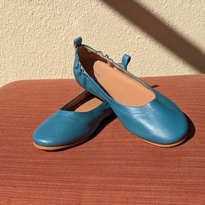 Fitflop Womens Allegro Metallic Ballerina Leather Flat Shoes, Turquoise, US8.5.